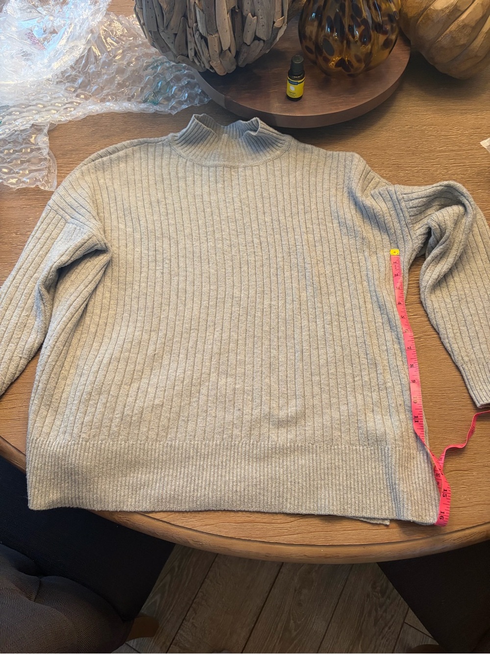 Marled Light Gray Ribbed Mock Neck Sweater